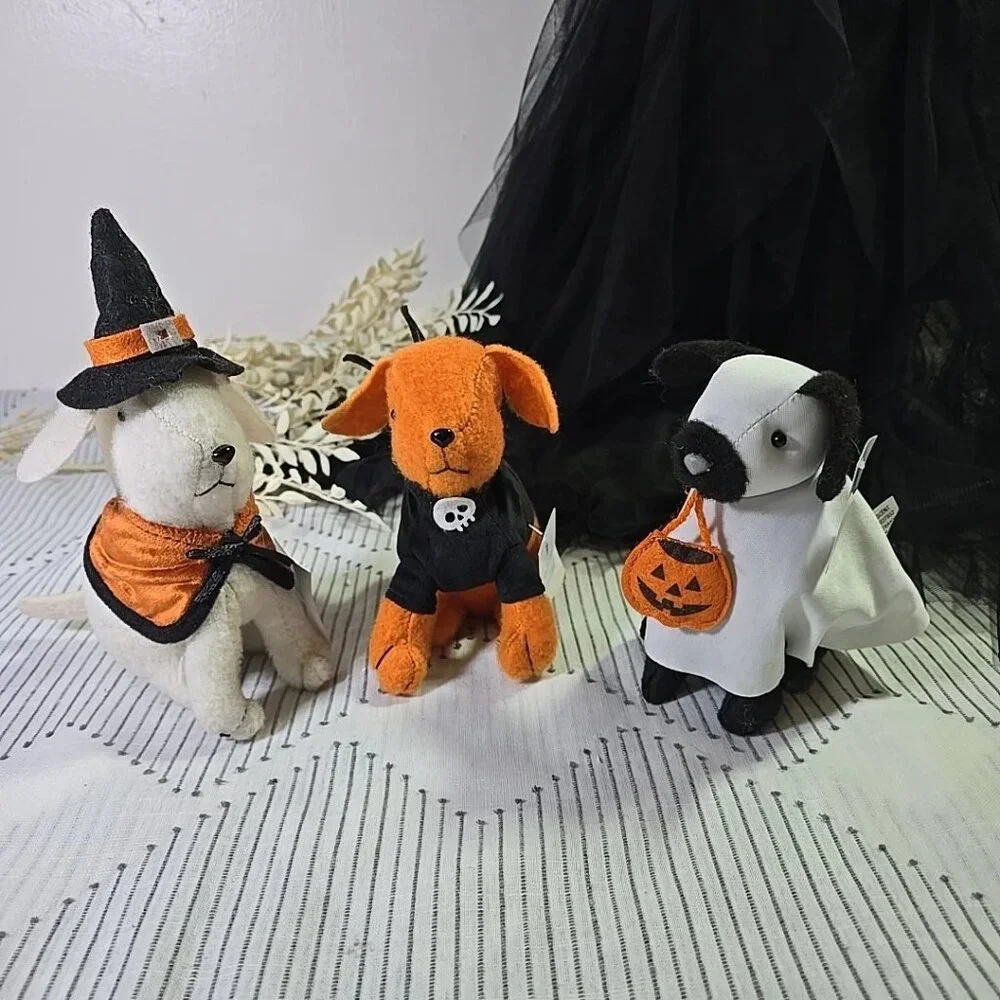 NEW Target Bullseye 3 Plush Dogs in Costumes Halloween Figurines Witch Bat Ghost